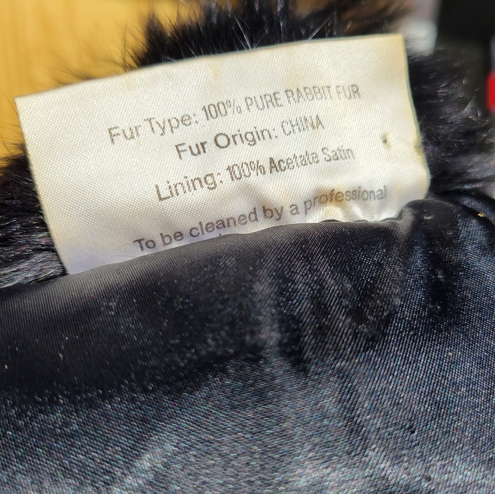 60's-70's Vintage Somerset Fur Black Rabbit Chic Chinese Collar Fur Coat Sz M - Picture 4 of 10